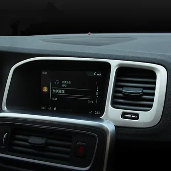 CNORICARC Auto Stils Konsoles Navigācijas Rāmis Dekoratīvais Vāciņš Melns Volvo S60 V60 2011-17 Interjera Nerūsējošā Tērauda loksnes