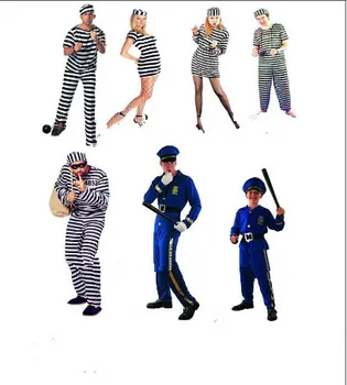 Masku Spēle Melnās un baltās svītras cietuma drānas Pieaugušo Tērpu Halloween Darbības apģērbu Zaglis un policijas apģērbi