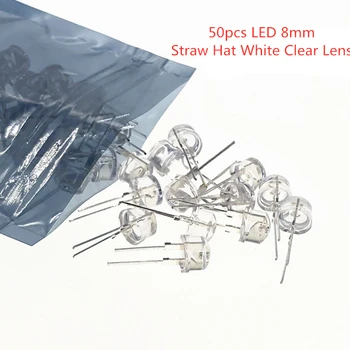 50gab LED 8mm Salmu Cepure, Balts Clear Lens Diodes Platleņķa Pārredzamu 8 mm Gaismas Diožu LED Lampa 3 v DC 20mA lielu Jaudu