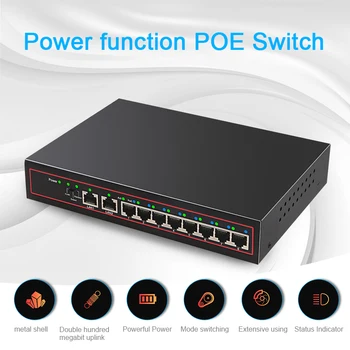 10 Port Ethernet komutatoru POE 52V VLAN 10/100Mbps IEEE 802.3 af/Tīkla Slēdzis CCTV kameras IP Kameras Wireless ar Ārējo Barošanas