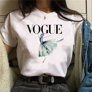 Vogue Sieviešu Tshirts Harajuku korejiešu Stilā, Baleta Deju Meitene Drukas T Karikatūra Izdrukāt Īsām Piedurknēm T-krekli, Sieviešu Topi,