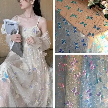 Jaunā Multi-krāsu Vizuļi Taureņu Sietu Dzijas Izšūtas Pērlītes Kleitu Bērnu Apģērbu Hanfu Mežģīņu Auduma