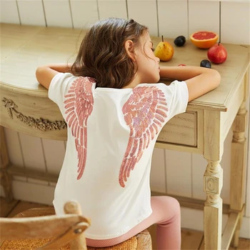 Īstermiņa piedurknēm Mamma, Sieviete, Bērns Meitenes Eņģeļa Spārnus Izšūti Sequin Izšūšana T-krekls Ģimenes Māte Meitu Atbilstošas Drēbes