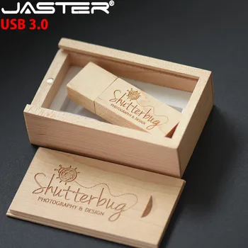 JASTER USB 3.0 Fotogrāfija Klienta LOGO koka usb + dāvanu kastīte, usb flash drive koka pendrive 8GB 16GB 32GB 64GB kāzu dāvanas