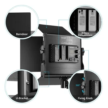 Neewer 3200-5600K UK/ES Plug Regulējamas, Bi-color 660 LED U Konsole Barndoor Video Gaismas CRI 95for Studio/YouTube/Foto/Video
