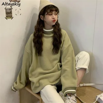 Džemperi, Sievietēm, Ziemas Biezāka Mīksts korejas Jauki Meitenes augstu uzrullētu apkakli Džemperis Preppy Visu maču Modes Jauno Populāro Sieviešu Trikotāža