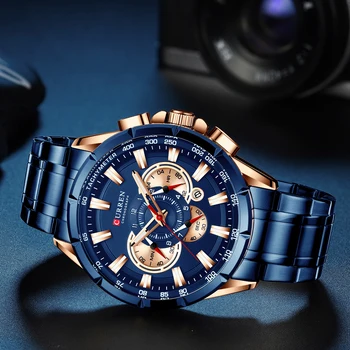 VAI luksusa zīmolu vīriešu skatīties blue kvarca skatīties sporta hronogrāfs pulkstenis, vīriešu rokassprādze no nerūsējošā tērauda 2020. gadam, modes biznesa skatīties