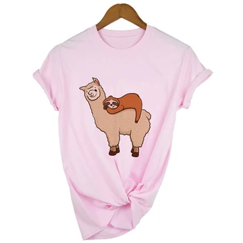 Modes Sieviešu T-krekli ar Īsām Piedurknēm Plus Lieluma Sieviešu T Krekls Alpakas Slinkums Drukāšanas Topi Harajuku Kpop Tee T Femme