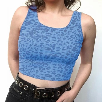 E-meitene Modes Leopards Drukāt 90s Streetwear Crop Topi Y2k Vasarā Rozā Vai Zils Boodycon Sievietes Sexy Tvertnes Augšpusē Gothic 2020