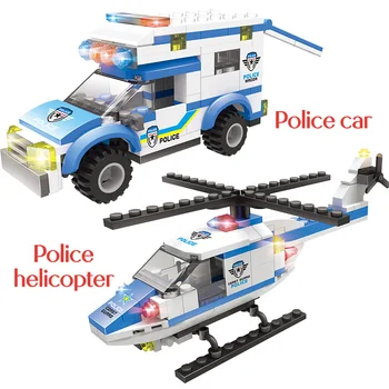 395PCS Militārās Policijas Iecirknī, Celtniecības Bloki Helikopteru Automašīnas Modelis Saderīgu Pilsētas Swat Policijas DIY Ķieģeļi Bērniem Rotaļlietas