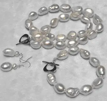 Burvīgs 13-15 mm balts baroka pērļu kaklarota Auskari 18