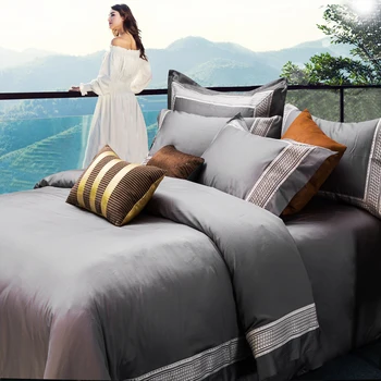2019 Luksusa 1000TC ēģiptes kokvilnas gultas piederumi set queen/king size gulta komplekts 4gab izšuvumi sega ietver palags spilvendrāna komplekts