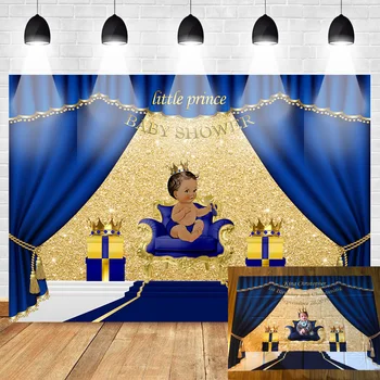 Royal Blue Bērnu Dušas Fons Mazais Princis Foto Fona Dāvanas un Zelta Kronis Backdrops Kristības, Kristību, Dzimšanas dienu
