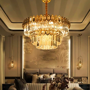 LED Modern Art Deco Kristāla, Nerūsējošā Tērauda Zelta Kulons Gaismas.Kulons gaismas Apturēšanu Gaismeklis Lampen Par Dinning Room