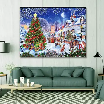 Ziemas Snowscape Pilsētas Diamond Krāsošana Scenic Ziemassvētku Eglīte Kārtu Pilnīgu Urbt Nouveaute DIY Mozaīkas Izšuvumi 5D Cross Stitch