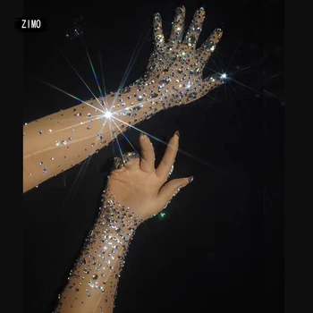 Modes kristāla dizaineru rhinestone dimanta roku gari cimdi sieviešu piederumi rave festivāls naktskluba Dejotāju skatuves šovs dziedātāja