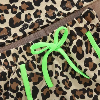 6M-ź5 y Modes Bērni Meiteņu Apģērbu Komplekti Meitenēm, kuru linuma Acs Fishnet Leopard T-krekli+Šorti Toddler Meitenes Gadījuma Tērpiem, Treniņtērpi