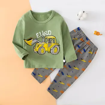 TUONXYE Karikatūra Ekskavatoru Pidžamas Zēniem ar garām Piedurknēm Pidžamas Bērniem Pijama Infantil Bērnu Mājas apstākļos, Meitenes Sleepwear Komplekti