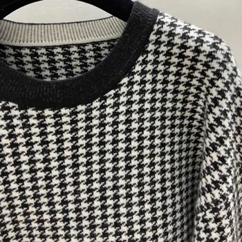 Luksusa Dizaineru 2 Gabals, Kas Sievietei Ir 2021. Pavasara Rudens Houndstooth Adītas Vilnas Sajauc Džemperis + Bikses Uzvalks Sieviešu Sviedri Uzvalks Komplekts