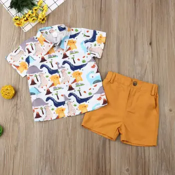 Toddler 2pcs Set Puika Drēbes, Bērnu Zēniem Topi Bērnu T-krekls Dinozauru Bikses Jaundzimušo Šorti Vasaras Apģērbs Apģērbs