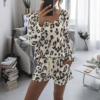 Pavasara Leopard Pidžamas Komplekts Sievietēm Loungewear Rudens Sleepwear Homewear Pjs Sieviešu Lounge Valkāt Uzstādīt Dāmas Mājās Uzvalku Valkāt Gulēt