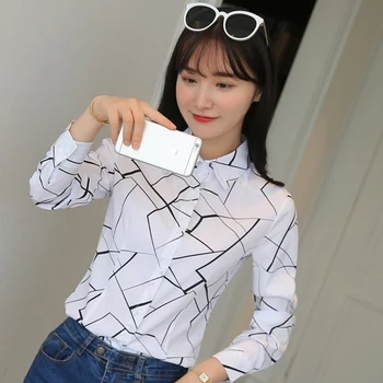 Korejas Sieviešu Krekli OLA Kokvilnas Krekls Elegants Sieviešu Dot Drukas Blūze Krekli Blusas Mujer De Moda, Sieviete Krekls ar garām Piedurknēm Plus Lieluma