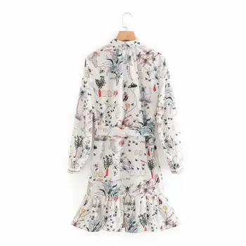2020 sieviešu modes ziedu drukāt loku vērtnes krekls, kleita eleganta sieviete ar garām piedurknēm hem ruffles vestidos gadījuma pogas kleitas DS3823