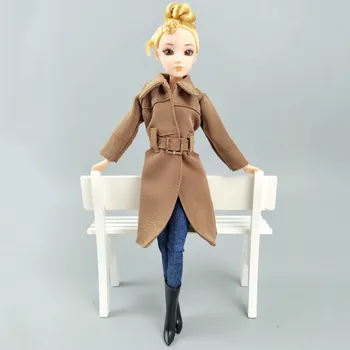 Haki Biroja Dāma Modes Mētelis Par Barbie Lelle Drēbes & Apavus Trenchcoat Tērpiem Barbie Rotaļu Namiņš 1/6 Leļļu Piederumi