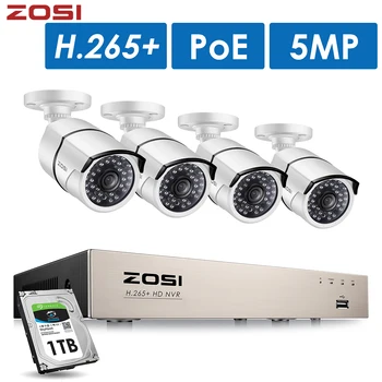 ZOSI H. 265+ 8CH 5MP POE Drošības Kameras Sistēmas Komplekts 4GAB 5MP HD IP Kameras Āra Ūdensizturīgs CCTV Mājas Video Novērošanas VRR Komplekts
