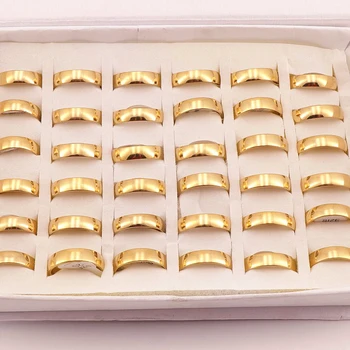 50 Gab./daudz 6mm Klasiskās Modes Zelta Nerūsējošā Tērauda Kāzu Gredzeni Mīļākais Gredzens Vīrieši Sievietes Sfērisku Virsmu, Pulēts, iekšpusē