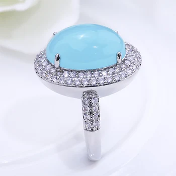 Luksusa Big Blue Ovāls Moonstone Ring Sievietēm Meitene Modes Kristālu Sudraba Krāsu Gredzeni Kāzu Saderināšanās Rotaslietas Anillos Mujer