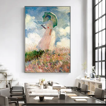 Monet Sieviete Ar Saulessargs Gleznas Pie Sienas, Impresionisma Meitene Sienas Mākslas Audekls Izdrukas Cuadros Bildes Dzīvojamā Istaba