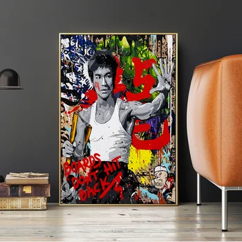 Bruce Lee Abstrakts Attēls Grafiti Ielu Mākslas Glezniecības Plakāti Un Izdrukas Kung Fu Superstar Audekla Sienas Attēlu Dzīvojamā Istaba