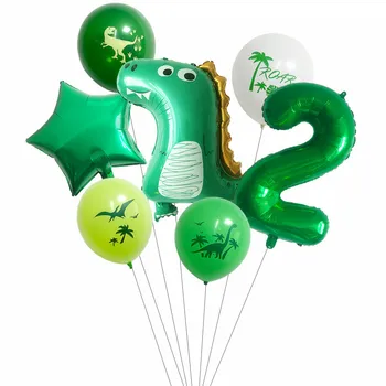 7Pcs/Iepak Dinozauru Baloni Komplekts Zelta Zaļš Ciparu Skaits Happy Birthday Party Apdare Baby Dušas Rēkt Zēni Balonu Piegādes