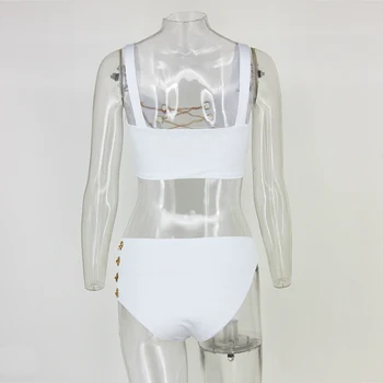 Seksīga Sieviešu Criss Cross Slim Nosaka Bikini Komplekts Pārsējs Dobi No Strapless Top Divas Gabals Peldkostīms Melna Balta