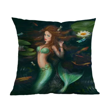 Skaista Princess Fantasy Blue Mermaid Saulrietā, Gariem Matiem, Seksīgs Skaistumu Mest Spilvens Gadījumā Mājas Dīvāna Apdare Spilvena Vāka
