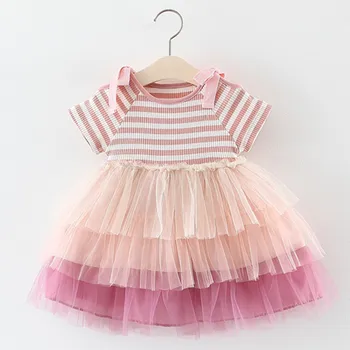 Jaunā Korejiešu Stilā Toddler Princese Bērniem, Baby Girl Vasaras Kleita Tīrtoņa Krāsu Svītrains Kokvilnas Izšūšanas Puse Gadījuma Kleita Drēbes