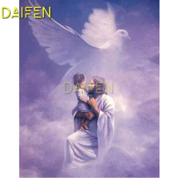 5D DIY Dimanta glezniecības Pilnībā Apaļā Dimanta izšuvumi krustdūrienā Pilnu Kvadrātveida Dimanta mozaīkas Jēzus ir dievs, leņķi, baloži