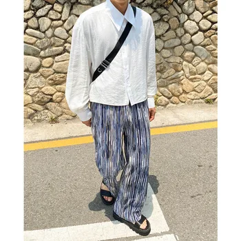 Korejas Taisnas Bikses Vīriešu Modes Kontrasta Krāsu Gadījuma Bikses Vīriešu Streetwear Savvaļas Hip Hop Zaudēt Aukliņu Bikses Vīriešu M-XL