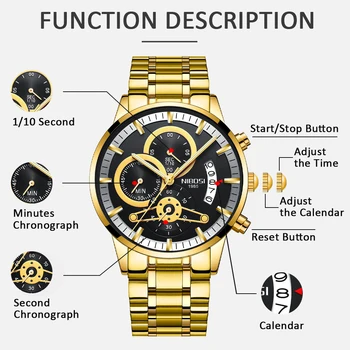 NIBOSI gold vīriešu rokas pulksteņi top zīmola Luksusa skatīties vīriešu kvarca rokas pulkstenis Militāro ūdensizturīgs pulkstenis, vīriešu Tērauda Relogio Masculino