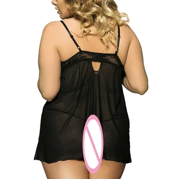 Apakšveļas Komplekts Sievietēm Sexy Atvērt Krūtis Milzīgais Babydoll Mežģīņu Kleita+G-string Apakšveļa Sleepwear Seksīgs Kostīms, Melns Kārdinājumam Plus Lieluma