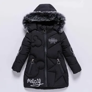 Bērnu ziemas dūnu jaka 2020. gadam modē jaunais stils bērniem, vidēja termiņa un ilgtermiņa iespiesti vilnas apkakle kapuci kokvilnas mētelis
