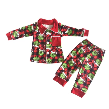 Toddler Ziemas garām Piedurknēm Pidžamas Komplekts Zēniem Savukārt Apkakle Tops Un Bikses 2gab Modes Apģērbs Bērniem Ziemassvētkos