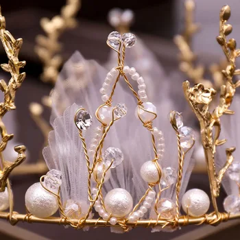 FORSEVEN Salds Dzijas Ziedi Imitētu Pērles Diadem Princess Tiara Vainagu Auskarus, Līgava, Līgavas Noiva Kāzu Matu Rotu Komplekts
