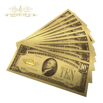 10pcs/daudz 1928 ir Amerikas Zelta Banknošu 10 Dolāru Banknotes 24k Zelta Pārklājumu Viltotu Naudu, Metāla, Amatniecība, Dāvanas Un Kolekcija