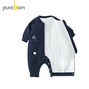 Pureborn Toddler Jumpsuit Sabiezēt Garām Piedurknēm Romper Zēni Meitenes Onesie Pavasara Outwear Jaundzimušo Apģērbi