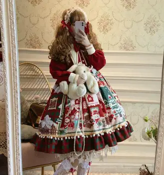 Ziemassvētku kleita Sniegavīrs Drukas Ziemas Lolita kleita