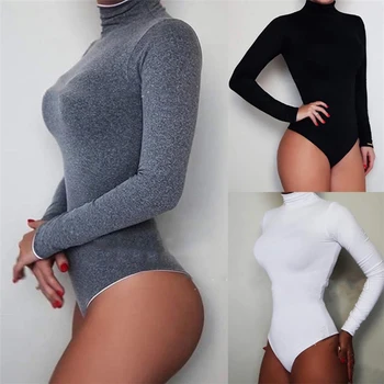 Kokvilnas, Ar Garām Piedurknēm, Sieviešu Sexy Bodysuit 2020 Rudens Ziemas Sieviešu Izspēles Kakla Siltas Drēbes, Slim Fit Modes Cieta Ķermeņa Uzvalks