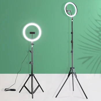 26cm LED Riņķa Gaisma Ar Statīvu Stāvēt Selfie Lampu Droselēm Fotogrāfija Apgaismojuma Komplekts Video Live Tiktok Foto Studija Ringlight