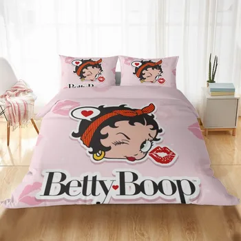 Mājas Tekstila 3D Betty Boop Gultas Sega sedz Spilvendrāna Uzstādīt Guļamistabas Gultas piederumi Dvīņu Double Queen, King Size Meitenēm Guļamistaba